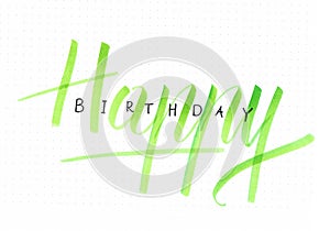 `Happy Birthday` hand lettering card for a birthday gift in green