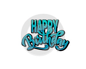 Happy birthday hand lettering text, brush ink calligraphy, vector type design, isolated on white background.