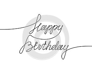 HAPPY BIRTHDAY handwritten inscription. Hand drawn lettering. alligraphy. One line drawing of phrase Vector illustration photo