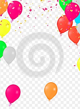 Happy birthday holiday balloons design colorful Party Flags And Ribbons Falling On Background. eps