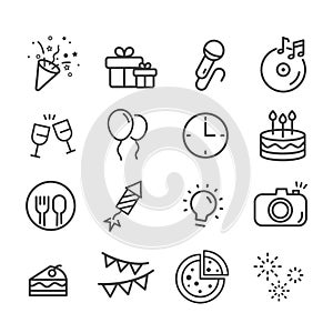 Happy birthday icon set. Celebration concept in modern flat style. Holiday symbol for web design and mobile app isolated on white