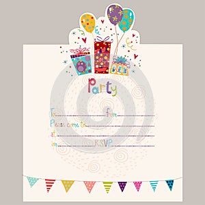 Happy Birthday Invitation.Birthday greeting card with gifts and balloons