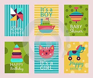 Happy birthday invitation card T-shirt print baby shower vector illustration. Kid announcement motherhood greeting event