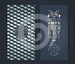 Happy birthday invitation, vintage retro background with geometr