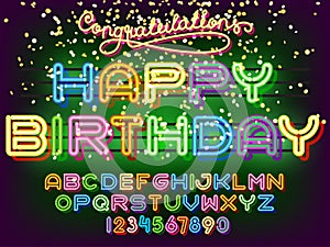 Happy Birthday lettering Neon Font