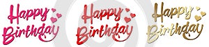 Happy Birthday Lettering Pink Red Gold with Hearts