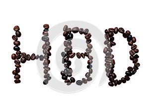 Happy birthday lettering by roasted coffee beans brown and dark seed on white background