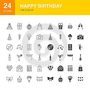 Happy Birthday Line Web Glyph Icons