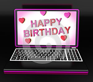 Happy Birthday Message On Computer Shows Internet Greeting
