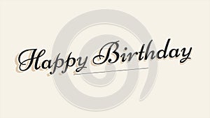 Happy Birthday message in cursive handwriting, black ink on white background