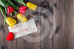 Happy birthday message and flowers