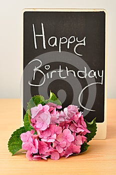 Happy birthday message and hydrangeas
