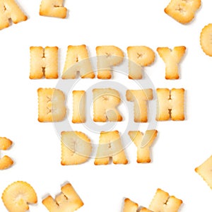 Happy birthday message written with homemade biscuits