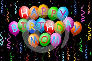 Happy Birthday Mom Balloons , Banner