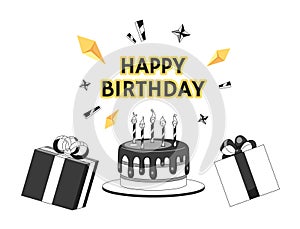 Happy birthday monochrome greeting card vector