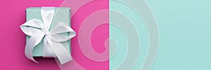 Happy Birthday, Mother`s Day, Women`s Day or Valentine`s Day Pastel Blue and Pink Candy Colour Background. Flat lay minimal.