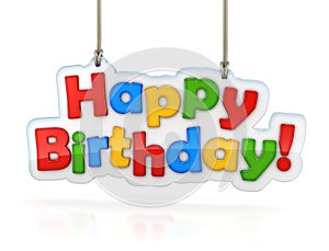 Happy Birthday multicolor word hanging, isolated on white