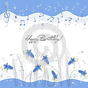 Happy Birthday! Musical background with flowers.