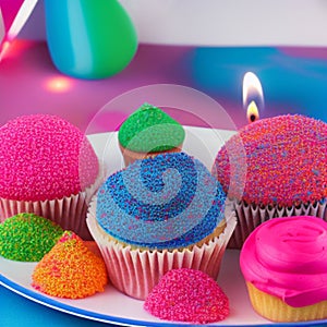 Happy birthday, my cake. Delicious cupcakes with pink cream frosting and colorful sprinkles 1