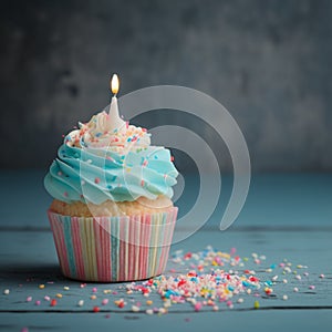 Happy birthday, my cake. Delicious cupcakes with pink cream frosting and colorful sprinkles 14