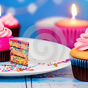 Happy birthday, my cake. Delicious cupcakes with pink cream frosting and colorful sprinkles,20