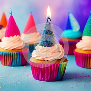 Happy birthday, my cake. Delicious cupcakes with pink cream frosting and colorful sprinkles 6