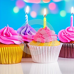 Happy birthday, my cake. Delicious cupcakes with pink cream frosting and colorful sprinkles 7