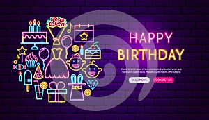 Happy Birthday Neon Banner Design