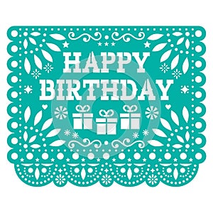 Happy Birthday Papel Picado vector design - Mexican fiesta paper decoration - birthdya party greeting card photo