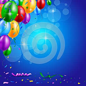 Happy Birthday party with balloons and ribbons background