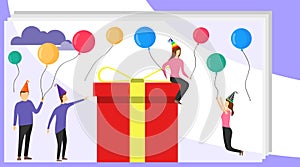 Happy Birthday Party Celebration with Friend. Vector Illustration of a Happy Birthday Greeting Card. Gift Design for Happy