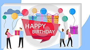 Happy Birthday Party Celebration with Friend. Vector Illustration of a Happy Birthday Greeting Card. Gift Design for Happy