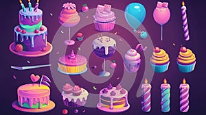 Happy Birthday Party line icon set. Included the icons as celebration, anniversary, party, congratulation, cake, gift,