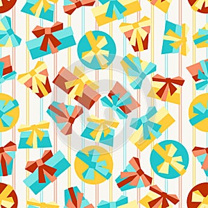 Happy Birthday party seamless pattern with gifts