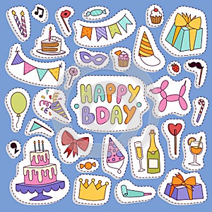 Happy birthday party vector symbols carnival festive illustration set colorful happy birthday partytime symbols hat