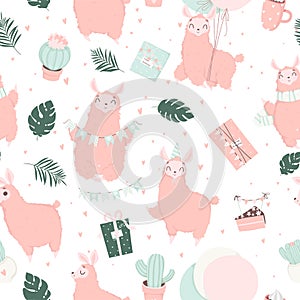 Happy Birthday pattern. Hand drawn romantic seamless pattern with cute birthday signs and symbols.