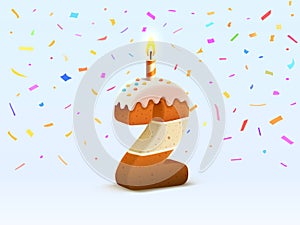 Happy Birthday, person birthday anniversary, Candle with cake in the form of numbers 2. Vector illustration