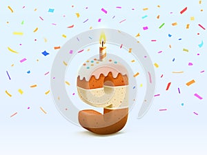 Happy Birthday, person birthday anniversary, Candle with cake in the form of numbers 9. Vector illustration