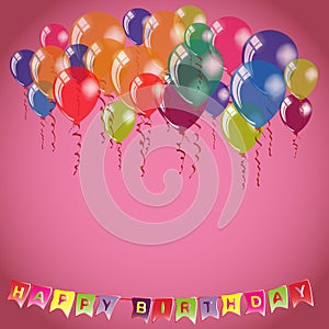 Happy Birthday pink background invitation or congratulation card template.