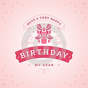 Happy birthday pink cute classic ornate vintage greeting card typographic template vector