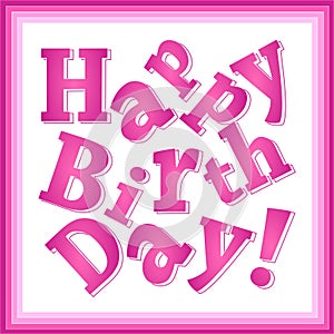 Happy birthday pink greeting card for girls, broken print text, square