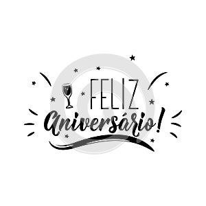 Happy Birthday in Portuguese. Ink illustration with hand-drawn lettering. Feliz Aniversario photo