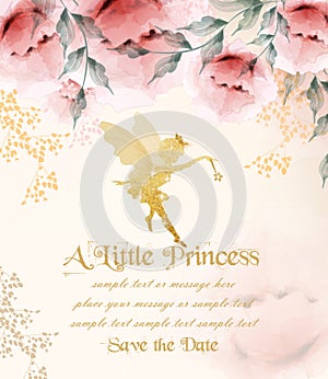 Happy birthday princess card Vector. Delicate floral bouquets