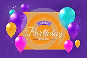 Happy birthday realistic gratulation card vector illustration. Holiday decoration. Party banner.