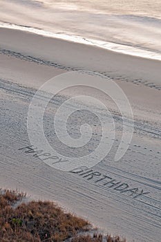 Happy Birthday in the Sand