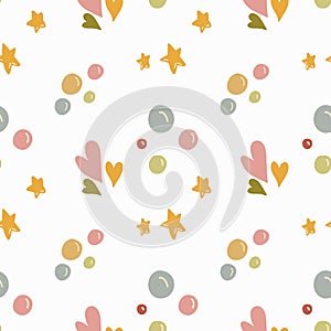 Happy Birthday Seamless Pattern with cute hearts and stars.