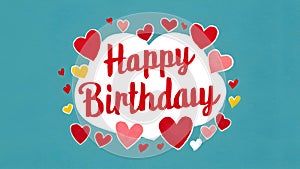 Happy birthday sentiment conveyed card adorned with charming hearts