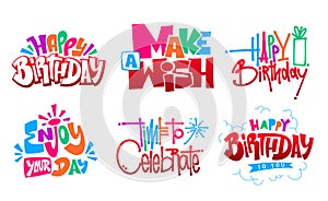 Happy Birthday set hand lettering vector design