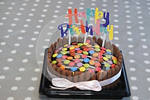 Happy birthday sign on a birthday cake