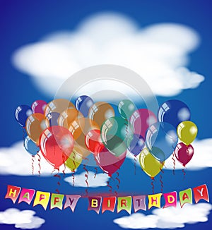 Happy Birthday sky background invitation or congratulation card template.
